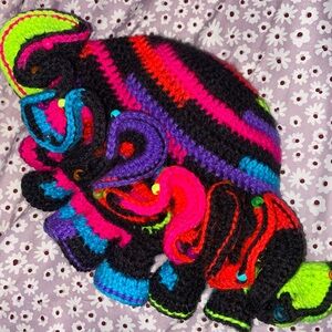 Rainbow crochet ruffle hat with beads